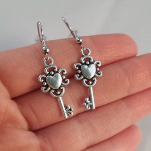 Love Heart Key Earrings Hypoallergenic Hooks!